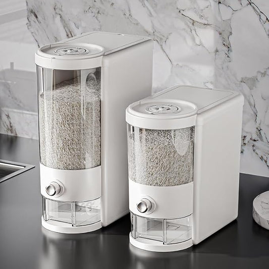 25 Lbs Rice Container with Measuring Cup, Upgraded Built-in Fresh Box, Cereal Dispenser Storage with Lids for Home Kitchen Pantry Rice Soybean Corn And large grain grains-White