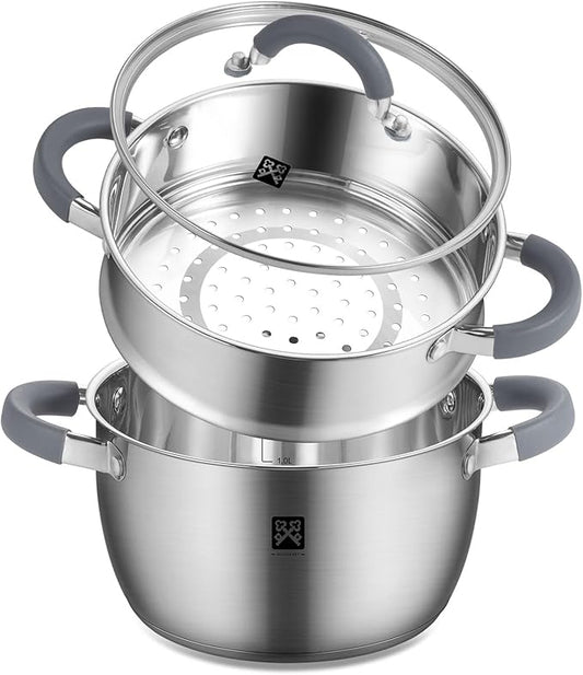 GOLDEN KEY 4.0 QT Steamer for Cooking,Steamer Pots with Vegetable Steam Basket,2-Tier Multipurpose 18/8 Stainless Steel Steaming Pot Cookware for Vegetable,Soup, Food,Dumplings,Oven & Dishwasher Safe