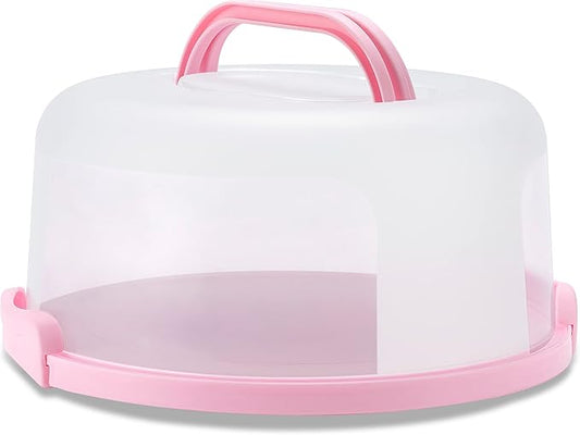 10in Plastic Cake Carrier with Handle, Round Cake Holder with Lid Pink Cake Container for 6in/8in/10in Cake(pink)