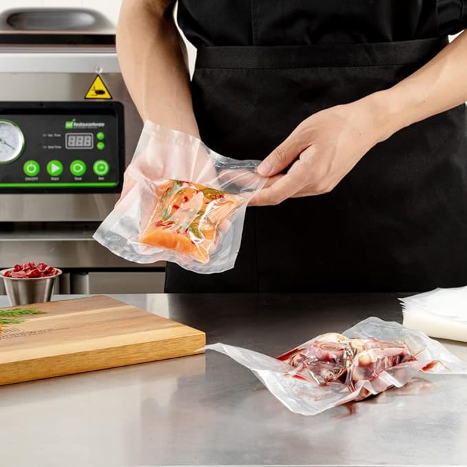 Restaurantware Fresh Hero 6 x 8 Inch Vacuum Sealer Bags 100 Food Storage Bags - 3 mil Thick Microwavable Clear Plastic Sous Vide Bags Freezable For Storing Food Or Sous Vide Cooking