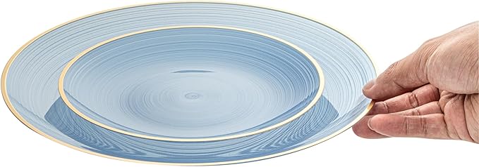 Restaurantware Plastic Plates 200 Pcs 7.13" and 10" Combo Gold Rimmed Plate Set Disposable Heavy-Duty Blue Translucent Rippled Plastic Dinner Servers for Party, Weddings, Salads, Desserts