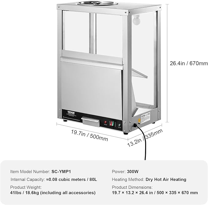 VEVOR Nacho Chip Warmer, 84.5QT Stainless Steel Machine with Warming Light, Deflection Board, for Popcorn, Potato Chips, Peanuts