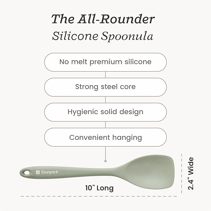Starpack 'The All Rounder' Premium Silicone Spoonula Spatula - Silicone Spatula Spoons Heat Resistant to 600°F - Best LFGB Spoonulas - Rubber Spoon Spatulas - Kitchen Spoon Spatulas for Cooking