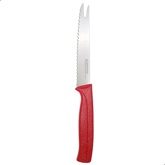 Tomato Knife - MATTSTONE HILL 5 Inch Serrated Kitchen Utility Knife, Serrated Cheese Tools, German X50CrMoV Steel, Red Handle