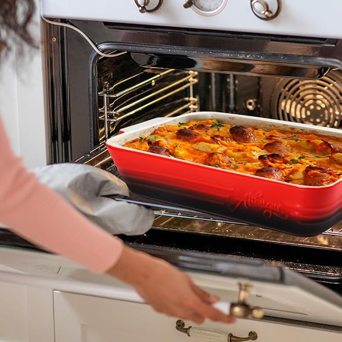 Casserole Dish Ceramic Baking Dish Casserole Dishes for Oven 9x13 Baking Dish with Handles Deep and Large Capacity Baking Dish for Casseroles Lasagnas Roasted Vegetables Great Kitchen Gifts, Red