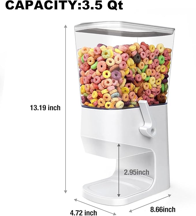 Cereal Dispenser Countertop With Bowls and Spoons Cereal Containers Storage for Pantry Snack Organizer Dry Food Storage Container with Lid for Kitchen Organization Oatmeal Nut Granola(1pcs White)