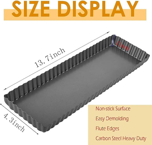 RINCH-PAN Rectangular Tart Pan, 2 PCS 14 Inch Long Pan Non-Stick Tart Pan With Removable Loose Bottom, Suitable For Pies, Biscuits, Cheesecakes, Desserts And Bread.