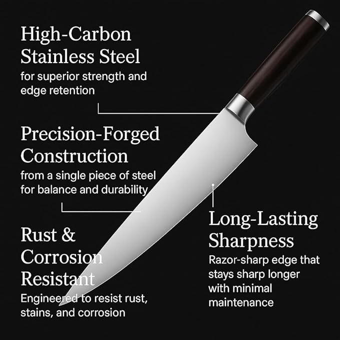 Chef Knife 8 Inch – Japanese High Carbon Stainless Steel Kitchen Knife for Cooking, Chopping, Slicing Meat & Vegetables – Ultra Sharp Professional Chef’s Knife with Ergonomic Handle & Gift Box