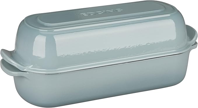 Enameled Cast Iron Loaf Pan with Lid, Dutch Oven Bread pan for Homemade Sourdough Bread Baking, 12.5x5.5 inch, 5qt, Seasalt