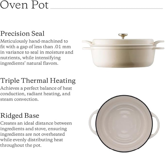 Vermicular Oven Pot | Non-Toxic Enameled Cast Iron Pot | 26cm Shallow (3.9 Qt) | Oven-safe | Induction-compatible | Dutch Oven | Made in Japan | Serves 3-4 | Pearl Brown