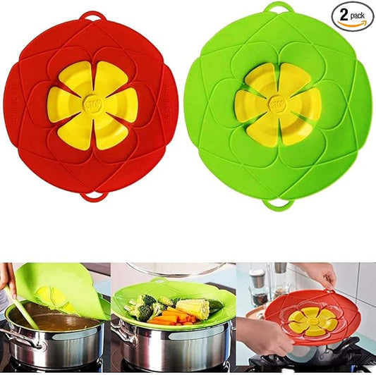 2 Pack Spill Stopper Lid Cover, 10.2 inch and 11 inch, Boil Over Spill Stopper, Microwave Splatter Food Cover, BPA-Free Silicone Lids and Dishwasher Safe, for Home Kitchen