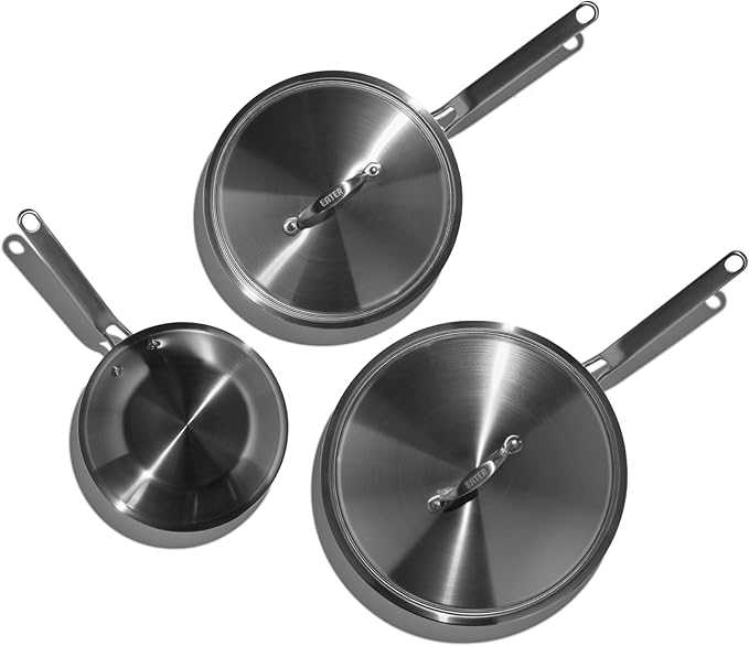 Heritage Steel Eater Series 5 Piece Fry Pan Set | Made in USA | 5-Ply Fully Clad Stainless Steel Pan | Stay Cool Handle Design | Induction Ready & Non-Toxic Pan