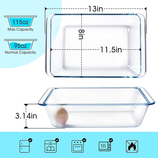 NUTRIUPS 3.7QT Deep Glass Baking Dish,(11.5×8inches)Large Glass Baking Pan,Rectangular Lasagna Pan,Glass Casserole Dish,Microwave & Oven Safe