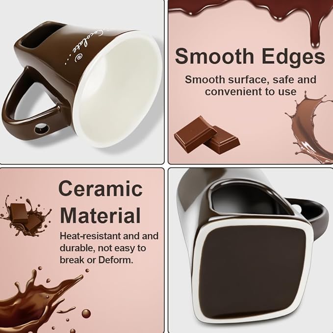 Fondue Cup, Chocolate Melting Fondue Mugs Set of with Forks and Candle, Ceramic Chocolate Melting Cup, Mini Simmer Coffee Mug Set For Date Night Birthday Wedding Gifts