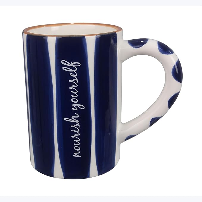 Young's Inc Ceramic Coffee Mug Set of 4, Blue and White Cups for Tea, Coffee, Cold Drinks, Gift for Coffee Lovers, Birthday, Microwave-Safe Dishwasher Safe Kitchen Decor, 5.5-inch Height