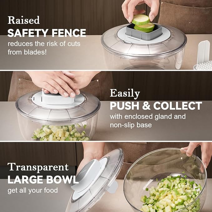 KEOUKE Salad Spinner and Vegetable Chopper Set with 3 Blades, 4.2Qt Large Bowl for Effortless Lettuce Drying, Onion Dicing, and Potato Cutting