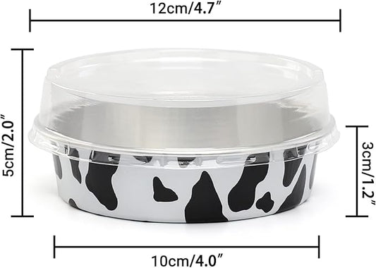 Beasea 4 Inch Mini Pie Tins with Lids, 100 Pack 8 Oz Disposable Tart Pie Pans Black White Aluminum Foil Tart Tins Round Muffin Container Mini Cheesecake Pan for Pie Tart Quiche