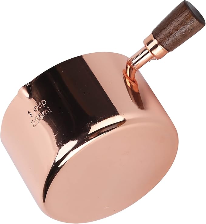 Mini Sauce Pan, Stainless Steel Butter Warmer with Pour Spout and Wooden Handle Rose Gold Melting Pot for Making Sauces, Chocolate Melting, Coffee Tea Soup Warming(1cup)