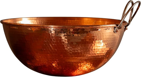 Sertodo Copper Mixing Bowl | 5 quart capacity, 12-inch diameter | Ergonomic Stainless Steel handle | 100% Pure Copper, Heavy Gauge, Hand Hammered | Whip Eggs Whites to Perfection | NOT for Salads