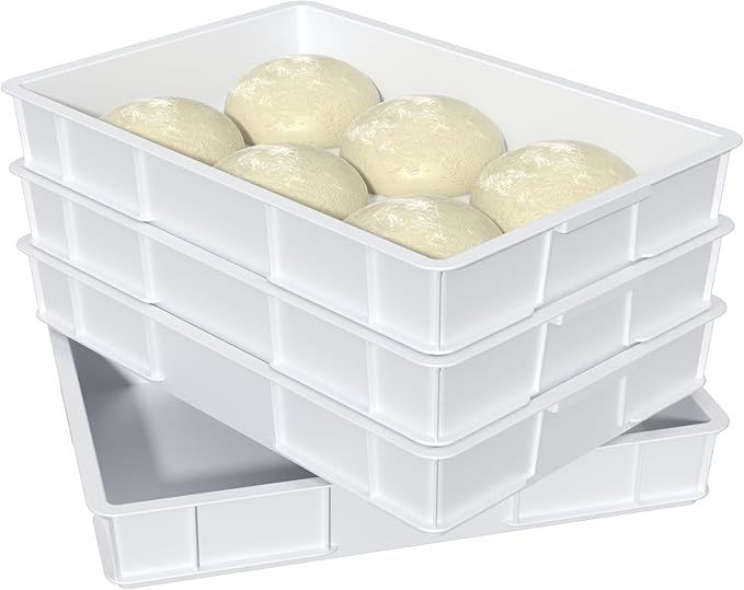 Zopnny 4 Packs Plastic Stackable Pizza Dough Proofing Box with Lid, Pizza Dough Tray, White