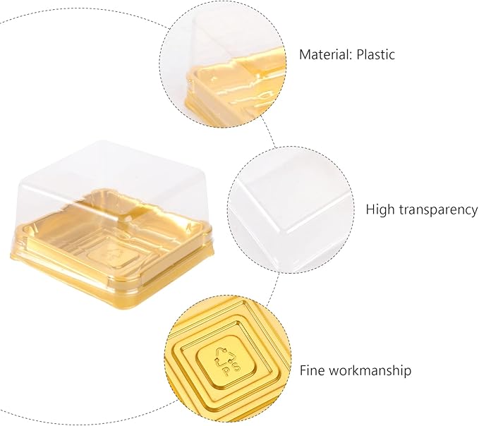 50pcs Golden Mini Cake Boxes Clear Cake Box Macaron Boxes Square Dessert Boxes Mini Cupcake Boxes Packaging 2.1in/5.5cm Cupcake