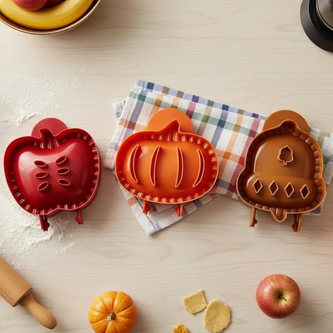 3PCS Mini Pie Molds – Apple, Pumpkin & Acorn Shaped Dough Press Set for Fall Baking, Hand Pies, Holiday Desserts & Party Potlucks