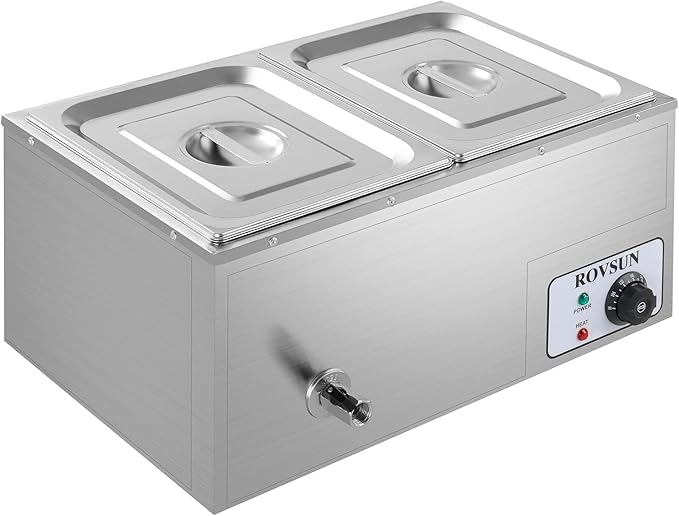 ROVSUN 21QT Electric Commercial Food Warmer, 110V 2-Pan Stainless Steel Bain Marie Buffet, 9.5 QT/Pan Stove Steam Table with Temperature Control & Lid for Parties, Catering, Restaurants