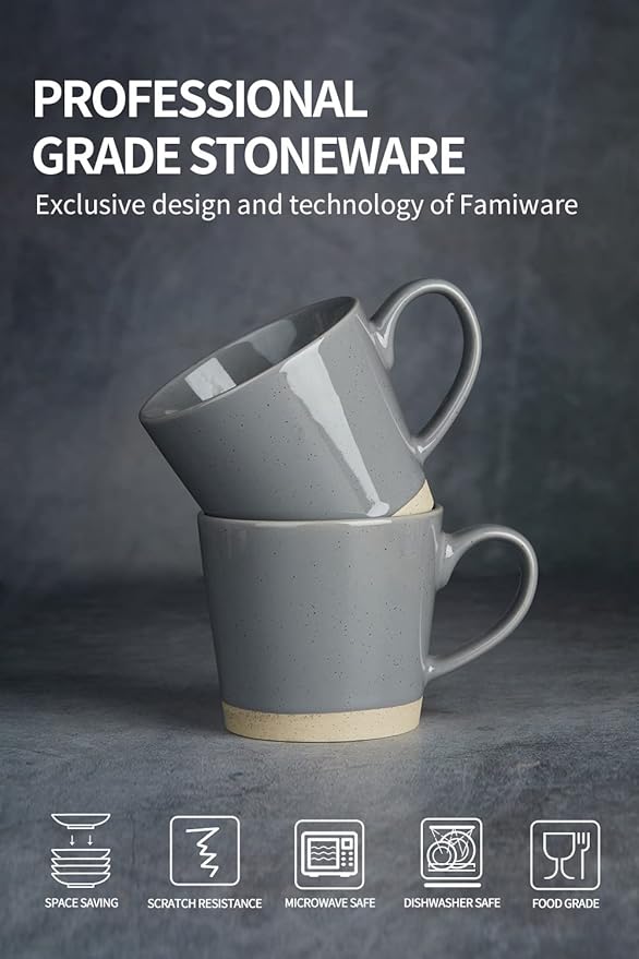 famiware Coffee Mugs for 6, 12 oz Mug Set, Dringking Cup with Handle for Coffee, Tea, Cocoa, Milk, Saturn serise, Dark Gray