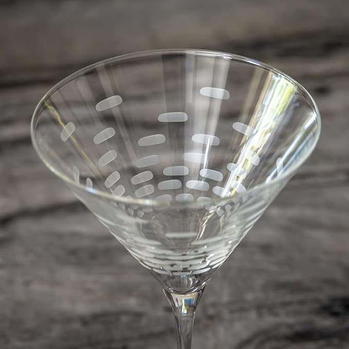 Rolf Glass Strata Martini Cocktail Glass | Made in America | 10oz Martini Glass | Diamond Engraved Crystal Glass | Geometric Brick Design | Set of 4