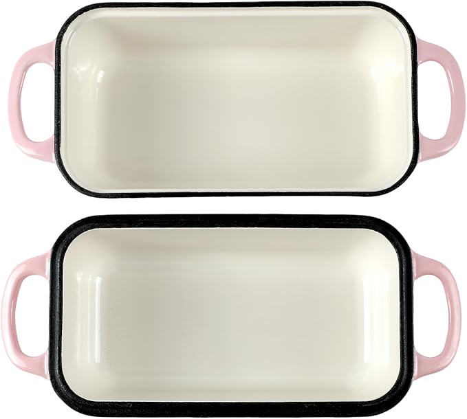 9 x 5 Inch Bread Pan Enameled Cast Iron Loaf Pan with Lid for Baking, 2 in 1 Non-stick Sourdough Bread Loaf Pan for Homemade Bread, Oven & Stovetop Safe for Gas, Electric & Induction, Pink