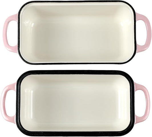 9 x 5 Inch Bread Pan Enameled Cast Iron Loaf Pan with Lid for Baking, 2 in 1 Non-stick Sourdough Bread Loaf Pan for Homemade Bread, Oven & Stovetop Safe for Gas, Electric & Induction, Pink