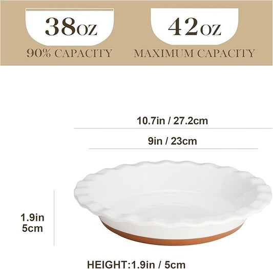 MALACASA Ceramic Pie Pan for Baking - 9 Inch Quiche Baking Dish Nonstick Pie Plate, Deep Dish Scratch-Resistant Pie Pan for Apple Pie Pot Pie, Series TARA