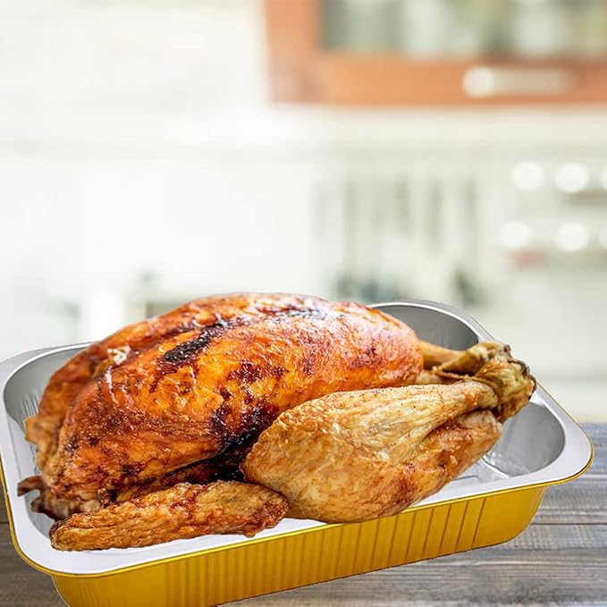 13 "x9" Aluminum foil Lasagna Pans, grill tray, sturdy disposable aluminum pan, 10 sets- for cooking,baking and heating, food storage, distribution, barbecue,Gold