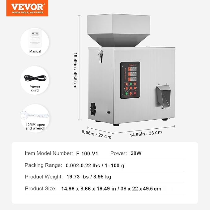 VEVOR Powder Filling Machine 0.002-0.22lbs/1-100g, Automatic Intelligent Particle Weighing Filling Machine, Powder Filler Particle Dispenser for Tea Seeds Grains Powder Flour Beans Glitter Candy