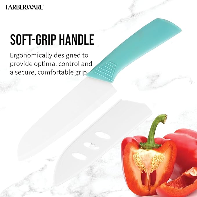 Ceramic Santoku Knife 7 Inch - High-Precision Blade for Meats, Fruits, and Vegetables - Durable Ceramic Blade with Protective Sheath - Sky Blue