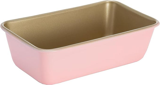 Paris Hilton Nonstick Carbon Steel Bakeware Collection, 9-Inch x 5-Inch Loaf Pan, Dishwasher Safe, Made without PFOA and PFAS, Pink Champagne Two-Tone