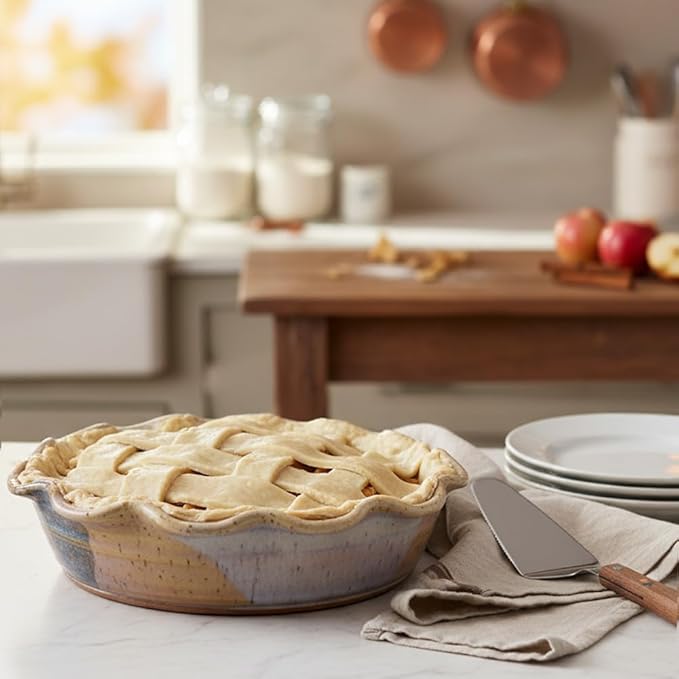 Modern Artisans American Handmade Stoneware Pottery Fluted Pie Plate, 10-inch, Cottage Pearl Collection