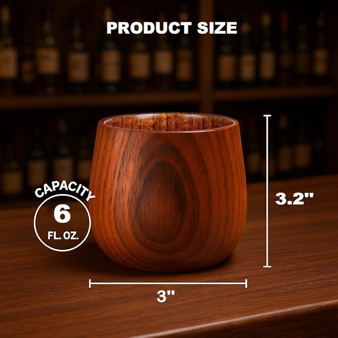 2 Pack Original Wooden Whiskey Glasses – Handmade Bourbon Tumblers for Men – Old Fashioned Cocktail Cups – Gifts for Dad, Men, Brother, or Whiskey Lovers