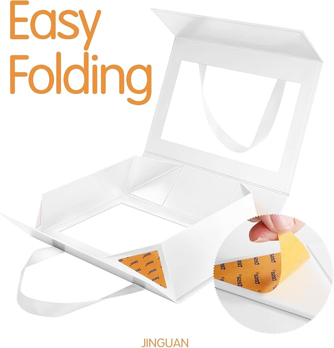 White Gift Box with Window, Clear Magnetic Gift Box with Handle for Present, Bridesmaid Proposal Box (10.5x7.5x3 Inches