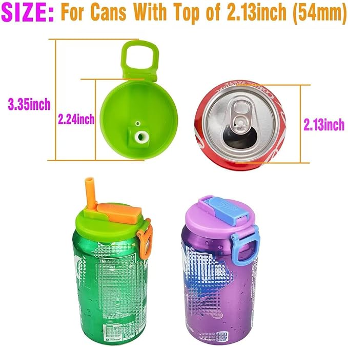 Soda Can Lids and Holders for 12oz Cans – 2 Can Covers with Straw + 2 Can Holder with Handle – For Soda, Beer, Pop – Easy to Hold, Leak-Free