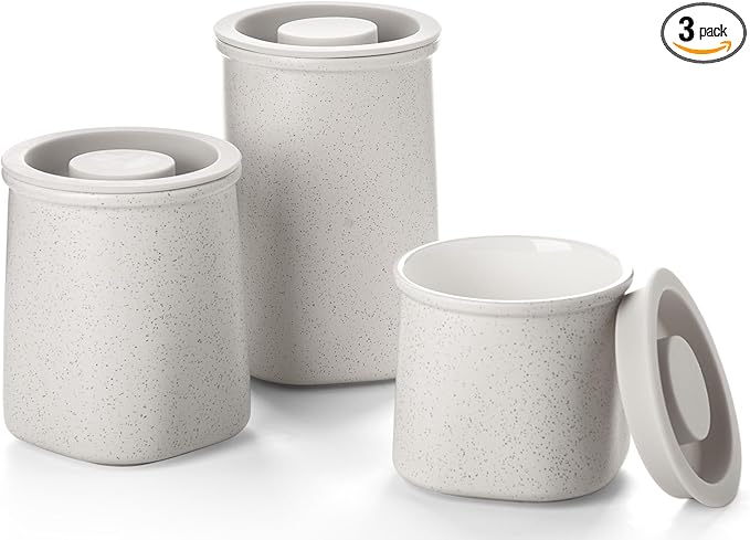 Nucookery Canisters Sets for the Kitchen Countertop, 3 Pcs Ceramic Jar with Silicone Lid, 40oz, 30oz, 20oz Food Storage Containers for Flour, Sugar, Coffee, Grains,Tea, Cookies, Dry Food Organization