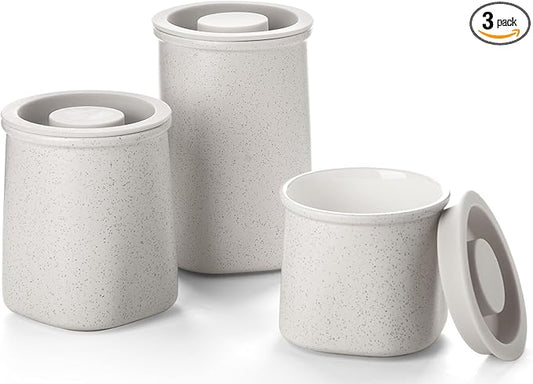 Nucookery Canisters Sets for the Kitchen Countertop, 3 Pcs Ceramic Jar with Silicone Lid, 40oz, 30oz, 20oz Food Storage Containers for Flour, Sugar, Coffee, Grains,Tea, Cookies, Dry Food Organization
