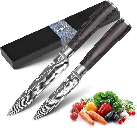 Paring Knife Set, 3.5'' Fruit Knife and 5'' Utility Knife, Sharp High Carbon Stainless Steel Small Kitchen Knives, Forged Peeling and Vegetable Cutting Knives with Gift Box