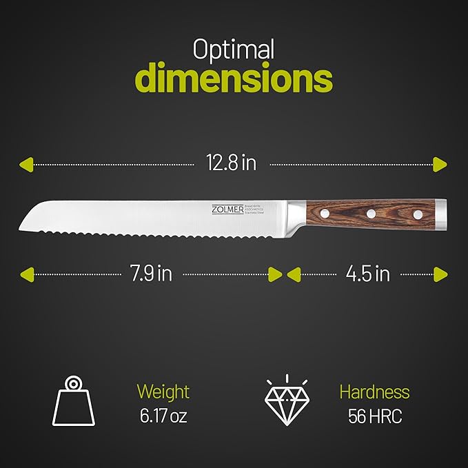 Bread Knife for Homemade Bread – 7.8" Serrated German Steel Blade with Wood Handle – Razor Sharp Sourdough Knife for Clean, Effortless Slicing