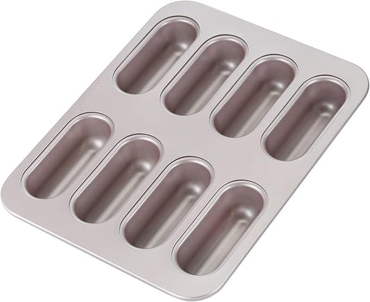 CHEFMADE Twinkie Cake Pan, 8-Cavity Non-Stick Mini Hotdog-Shaped Muffin Eclair Bakeware for Oven Baking (Champagne Gold)