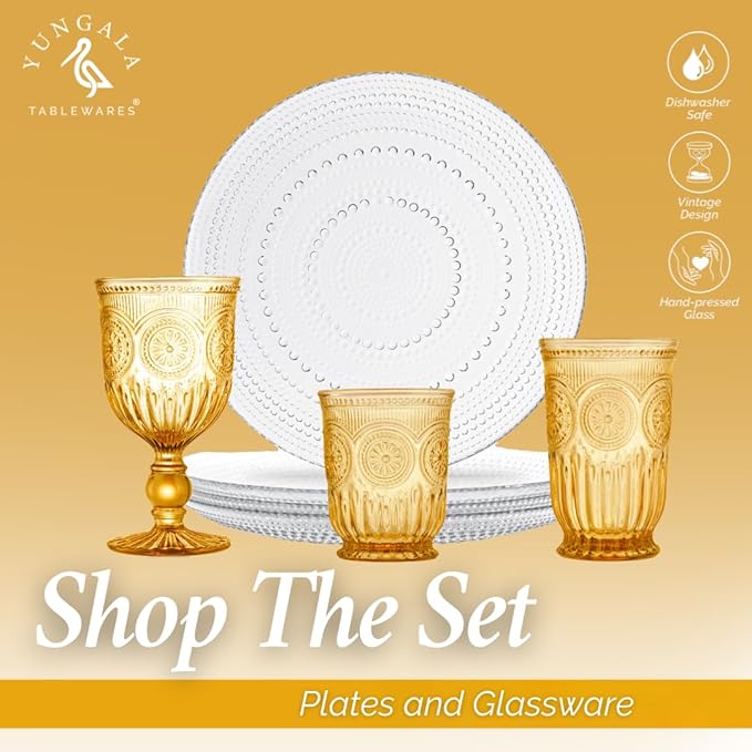 Yungala Amber Wine Glasses, set of 6 Glass Goblets made with Amber Glass (not coated or sprayed). Genuine Handcrafted Colored Glassware for your Fall Tablescape.