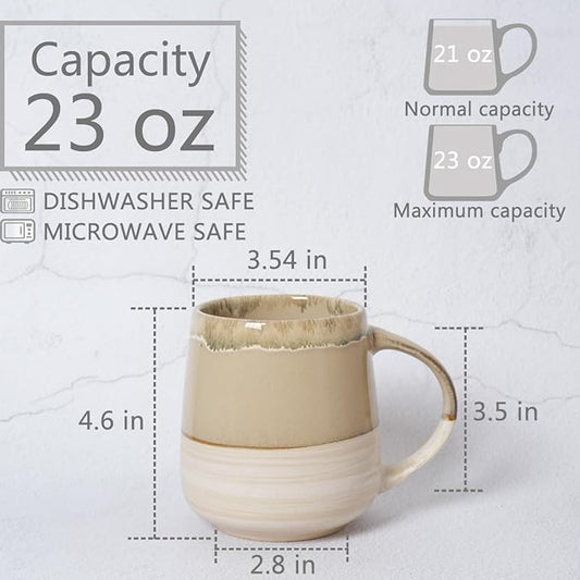 Bosmarlin Extra Large Ceramic Coffee Mug, 23 Oz, Dishwasher and Microwave Safe, Oversized Big Tea Cup, Reactive Glaze (Brown Grey)