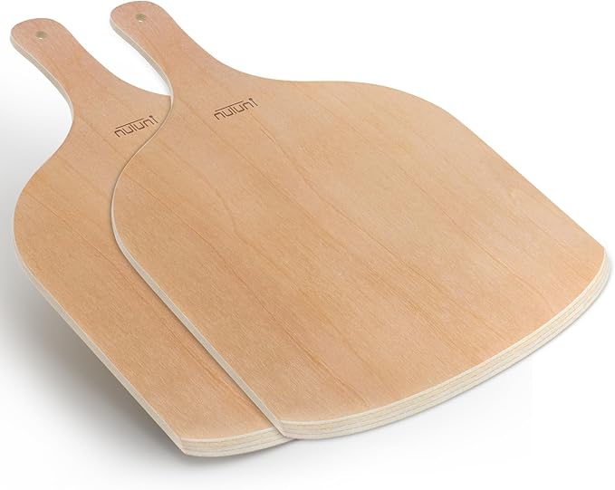 2 Pack Wooden Pizza Peel, 12 inch Large Pizza Paddle Set for Oven, Stone, Pan or Grill, Spatula for Baking Bread and Cake - Indoor & Outdoor