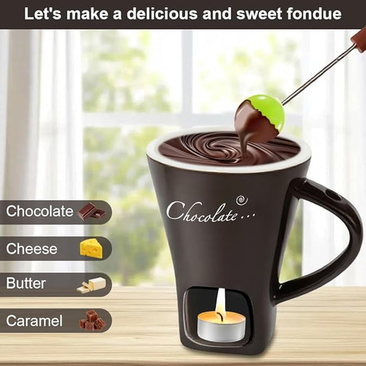Fondue Cup, Chocolate Melting Fondue Mugs Set of with Forks and Candle, Ceramic Chocolate Melting Cup, Mini Simmer Coffee Mug Set For Date Night Birthday Wedding Gifts