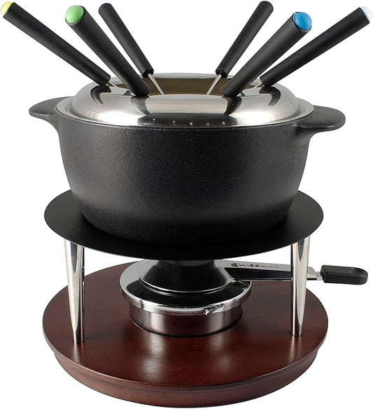 Swissmar Summit 10-Piece Matte Black Cast Iron Fondue Set - Ideal for Melting Cheese, Chocolate, Butter, & More - Perfect for Kitchen Collection & Wedding Gift Giving - 1Liter / 1.05 Quart